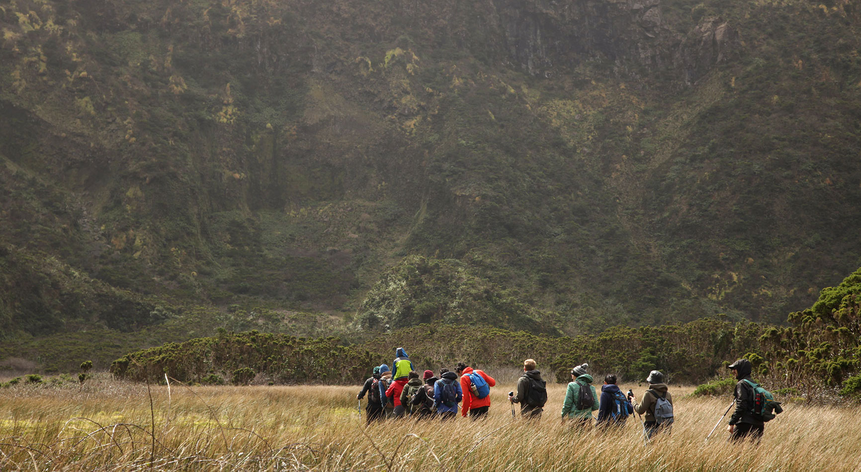 family in the bottom of a volcano